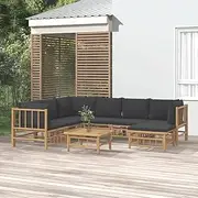 8 Piece Garden Lounge Set with Dark Grey Cushions Bamboo, Conversation Sets