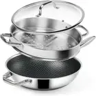 Hybrid 12-Inch Wok with Steamer,Nonstick Stainless Steel Woks & Stir-Fry Pans wi