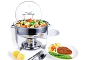 Stainless Steel Buffet Chafer 4 Quart Round Chafing Dish Set with Tempered Gl...