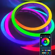 Led Neon Rope Light, Dream Color RGB Changing Music Sound Sync Bluetooth Silicone Flexible DC 5V IP65 Waterproof LED Neon Rope Lights with Dimmable Remote Control USB