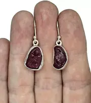 Rough Ruby Earrings, July Birthstone, Rough Gemstones, Sterling Silver, Natural