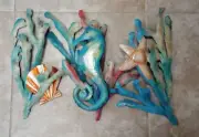 Nautical Colorful Seahorse Starfish Coral Metal Hanging Sea Life Wall Art