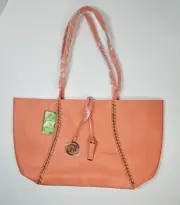 Badgley Mischka Light Peach / Coral Pink Decorative Chain Open Top Tote Bag -NWT