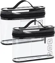 Epzia 2 Pack TSA Approved Clear Toiletry Bag Quart Size Travel Makeup Cosmetic Organizer for Women Carry On Essentials Black Makeup Bags Travel Cosmetic Bag