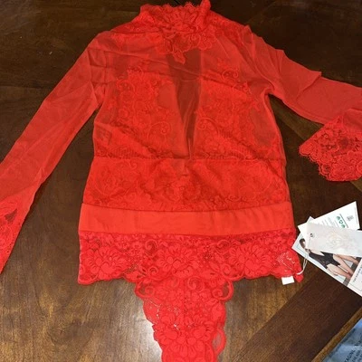We Are HAH Take HAH Free People Bow Reversible Bodysuit Medium NWT $148 Red