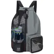 Swim Bag Mesh Drawstring Backpack for Swimming Gym and Workout Gear-Grey