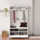 Entryway hall tree with coat rack 4 hooks and storage bench shoe cabinet New US
