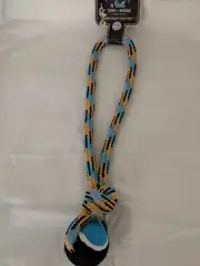 Bow Wow Pet New Knotted Rope & Ball Pet Dog Puppy Pull Fetch Toy Blue Orange