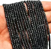[Jaipur Gems Mart] AAA Black Spinel Rondelle Beads | 3mm-4mm Faceted Beads | 13inch Strand | Natural Black Spinel Handcut Semi Precious Gemstone Roundel Beads