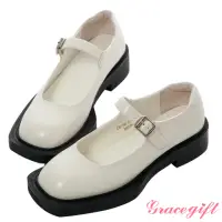 在飛比找momo購物網優惠-【Grace Gift】微方頭加厚底瑪莉珍鞋(白)