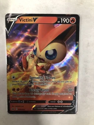 Pokemon TCG Sword and Shield 025/202 Victini V Holographic Rare Card