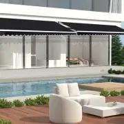Motorised Outdoor Folding Arm Awning Retractable Sunshade Canopy Black 3.0m x