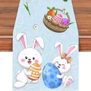 Easter Table Runner, 72x13 Inch Easter Eggs and Bunny Rabbit Table Runner Blue