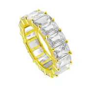 4mm Gold Plated Eternity Band Ring with Emerald Cut Clear Cubic Zirconia Stones
