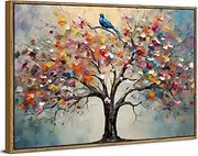Colourful Tree of Life Wall Art Flower Wall Pictures Living Room Decor Abstract Blossom Tree Canvas Painting Nature Botanical Prints Bedroom Pictures Minimalist Framed Artwork Home Decorations 30x40cm