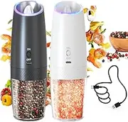 Fahgaer Electric Salt and Pepper Grinder Set Rechargeable Graviry Salt and Pepper Grinder Set, LED Light, Adjustable Coarseness
