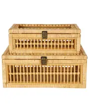 Peyton Lane Set of 2 Rattan Handmade Woven Decorative Boxes