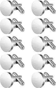 [Newcotte] 5 Pairs Round Blank Cufflinks Men's Shirts Cufflinks Bulk Stainless Steel Cuff Flat Round Cuff Links for Men Gifts(Silver,Blank), Stainless Steel, no gemstone