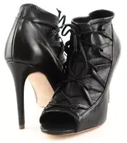 $340 ELIE TAHARI ORIN Black Leather Designer Open Toe Ankle Boots 7 EUR 37.5