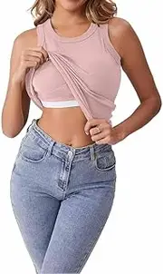 [HUIQINGLI] Womens Tank Tops with Built in Bra, Sleeveless Comfy Casual Stretch Yoga Cotton Camisoles Workout Sports Padded Cami