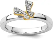 [Stackable Expressions] 925 Sterling Silver Polished Prong set Stackable Gold PlatedButterfly Angel Wings Dia. Ring Size 8-Stackable-Ring for Women
