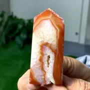 64G Natural red blossom stripe agate Obelisk Quartz Crystal Tower Healing