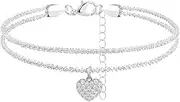[LAXPICOL] Anklet Bracelet For Women/Girl, Glitter Waterproof Adjustable Layered Women's Anklet With Cubic Zirconia Heart Pendant,14K Silver Plated Layered Beach Anklet Jewelry Gifts For Women