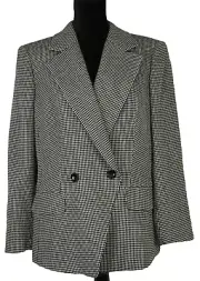 Escada Blazer Size 44 Check Pattern Wool Career 8 US Double Breast NWT $1250