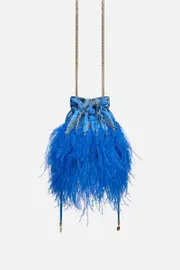 ROUND DRAWSTRING POUCH WITH FEATHERS ARCHIVAL REVIVAL
