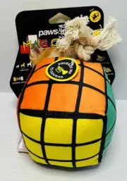 paws & claws Magic Cube Dog Toy Small ~ Soft Plush, Knotted Rope, Squeaky ~ New