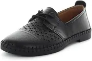 [SOFT TREAD ALLINO] Blenny Leather Flats Black Womens Casual Lace Up Shoes - US Size 5