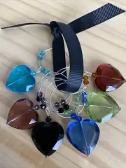 HEART! GREEN PURPLE BLUE BLACK etc. Fun Wine Glass Charms Set Of 6.