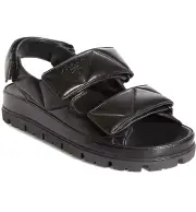 Prada Padded Nappa Quilted Leather Slingback Sporty Sandals Black 41