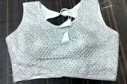 Indian Silver saree blouse sequins Crop Top Choli Blouse or women With Sleeve Ad