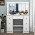 LED Lighted Mirror Vanity Table Set Dressing Make up Desk with 7 Drawers Bedroom