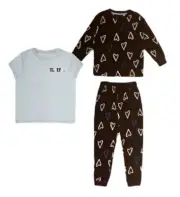 Member's Mark Girl's 3 Piece Mix and Match Sleep Pajama Set blue hearts XS (4/5)