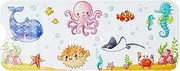 Bathtub Mat for Kids - Non Slip Cartoon Bath Mat with Suction Cup and Drain Hole, Extra-Long 40 X 16 Inch Bath Tub and Shower Mat for Baby Toddlers, Machine Washable, White-Halobios
