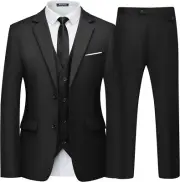 WULFUL Men's 3 Piece Slim Fit Suit Set Two Button Blazer Jacket Vest Pants Tuxed