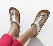 BIRKENSTOCK NEW Gizeh BS 7 37 Silver Leather Sandals S1-683 Metallic Nice Nib