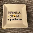 Teacher Plate Trinket Dish 4 Inch Square Bee Thanks For Ceramic Teacher Gift New