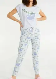 NEW PETER ALEXANDER SLOTH TIME TO CHILL OUT PJ SET WOMENS $109.90 TOP + PANTS XS
