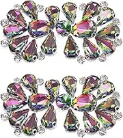 uxcell 2Pcs Rhinestone Crystal Applique, Rhinestone Iron on Patch, Bow Hot Fix Crystal Sewing Applique for Bridal Sash Wedding Dress Shoes Bags, Multicolor
