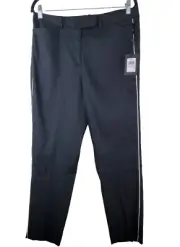 NWT DKNY 10 Dress Pants Black Rayon Linen Straight Leg Tuxedo Stripe Medium