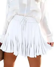 [Generic] Women's Summer Casual Swing Skirts Elastic Waist Ruffle Flared Short Mini Skirts