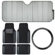 Car Accessory Gift Set Sunshade Two-Tone Carpet Floor Mats Steering Wheel Cover (for: Kia)