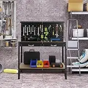 Huisuilinss 55" Heavy Duty Workbench with Pegboard Metal + Wood Workstation Tool Storage Workshop Table with Drawers 420lbs Weight Capacity for Garage Workshop Office Commercial