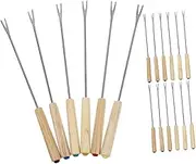 MUCKLILY 18pcs Fondue Skewers: Wooden Handle Stainless Steel Fondue Forks for Family Friends Gatherings - Heat Resistant Utensils for Picnics Cheese Hot Pot BBQ