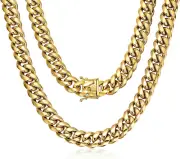 Miami Cuban Link Chain for Men 15Mm 18K Gold Stainless Steel Curb Necklace, Hip