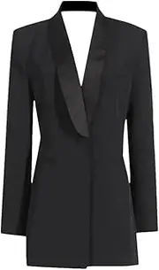 [Zadaos] Women Blazer Deep V Neck Single Buttons Backless Sexy Blazer Coat Ladies Slim Suit Jacket