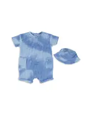 Miniclasix Boys' Waffle Knit Tie Dye Romper & Hat Set - Baby